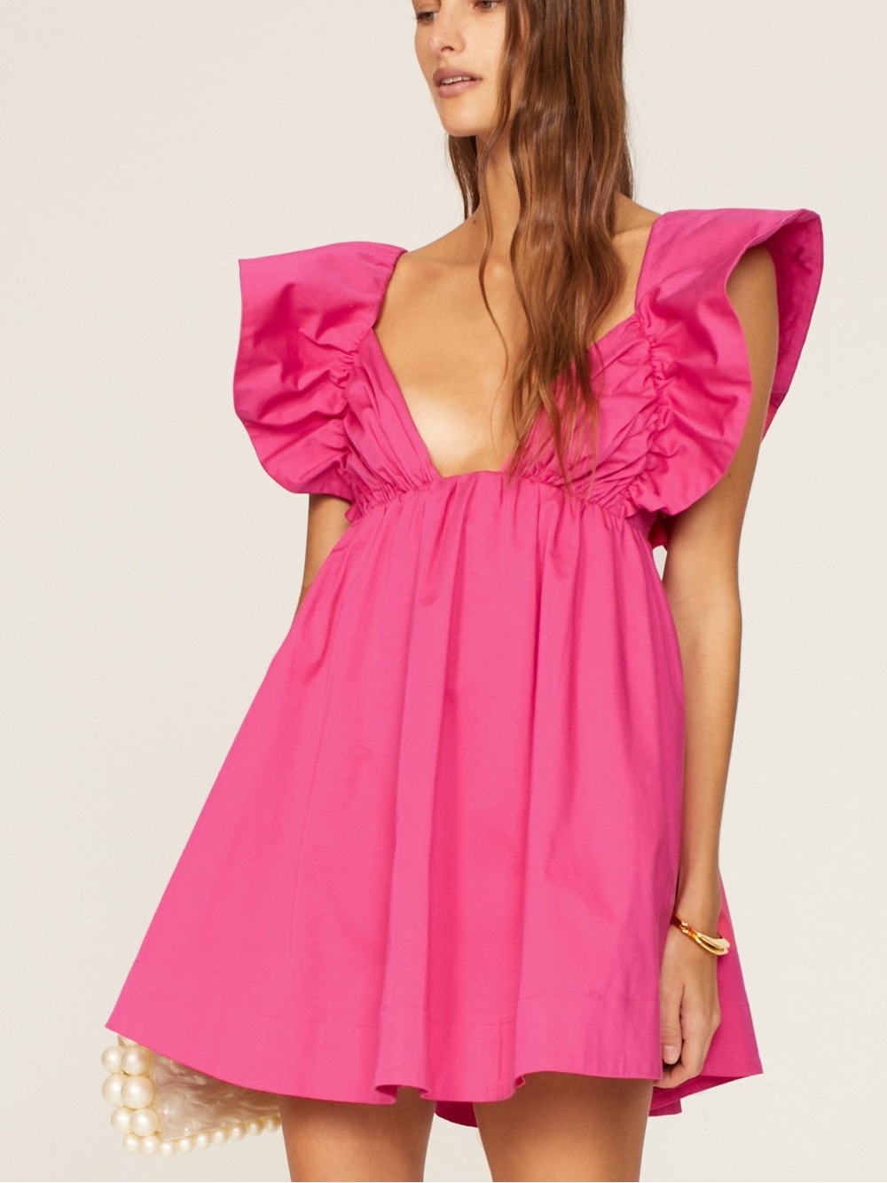 For Love & Lemons Clementine Pink Puff Sleeve Mini Dress Open Back 36970 - Picture 5 of 16